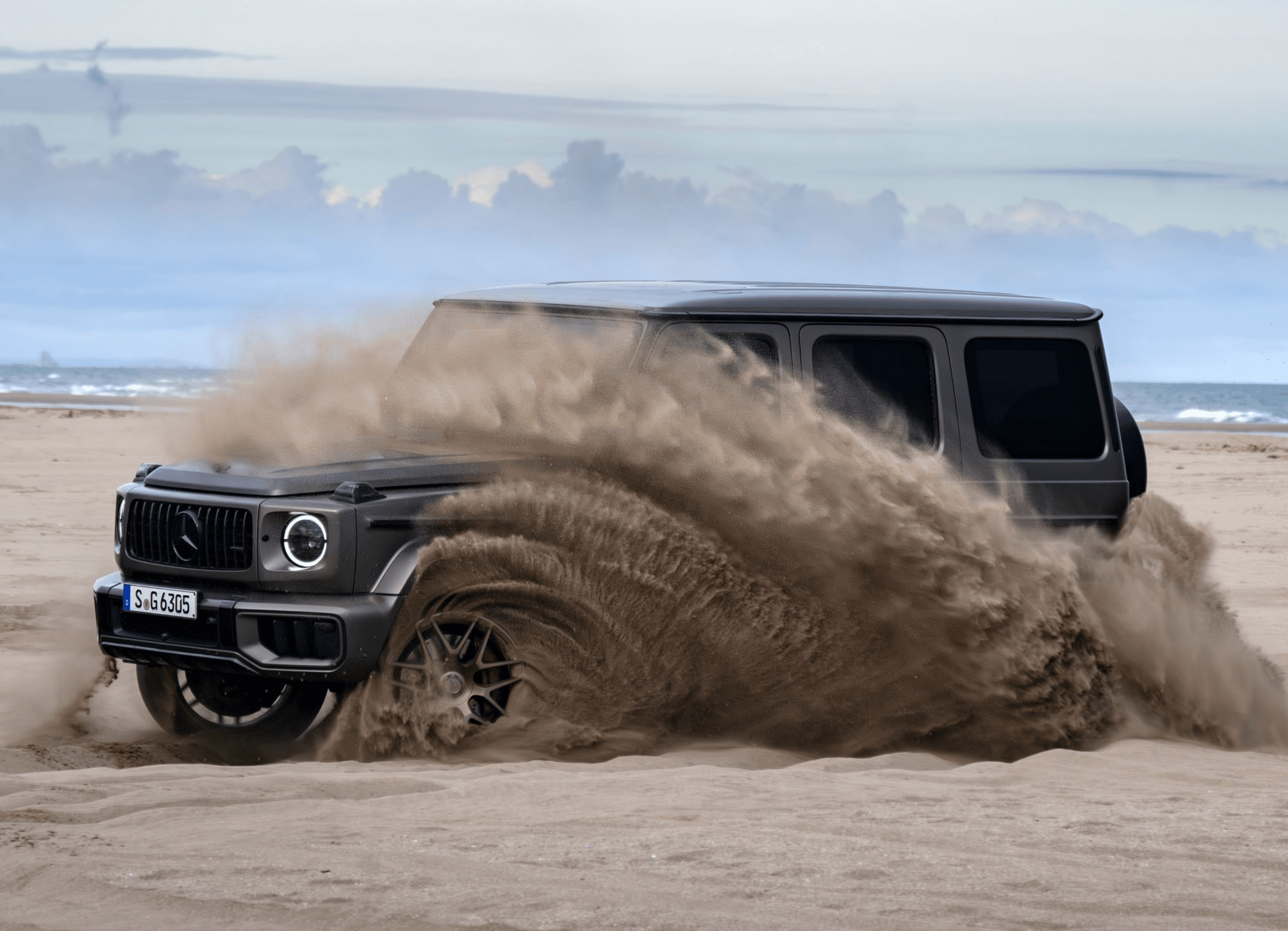 Mercedes-AMG G63 on the road, front three-quarter view