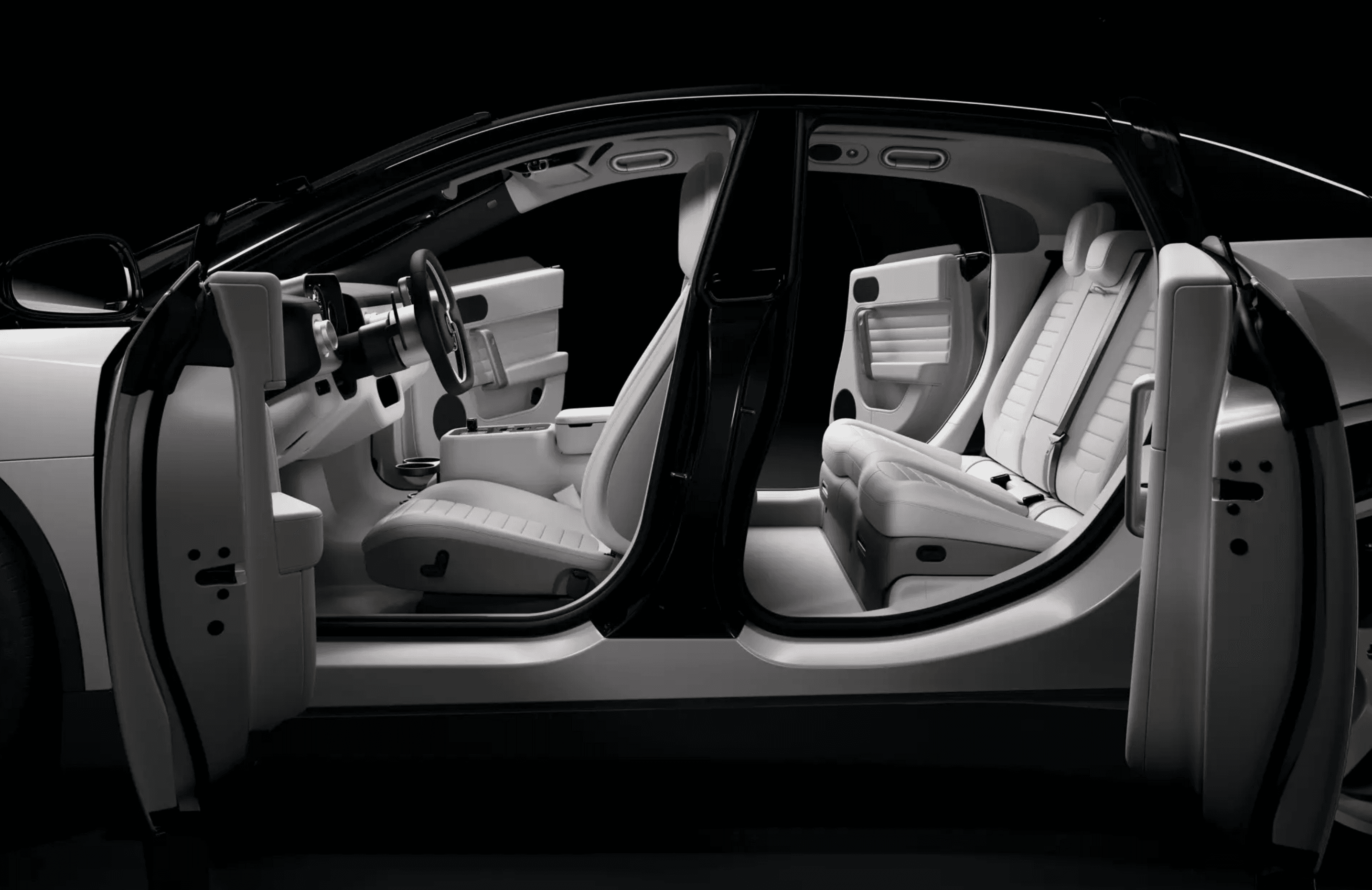 abstract electric car silhouette glowing lines dark studio